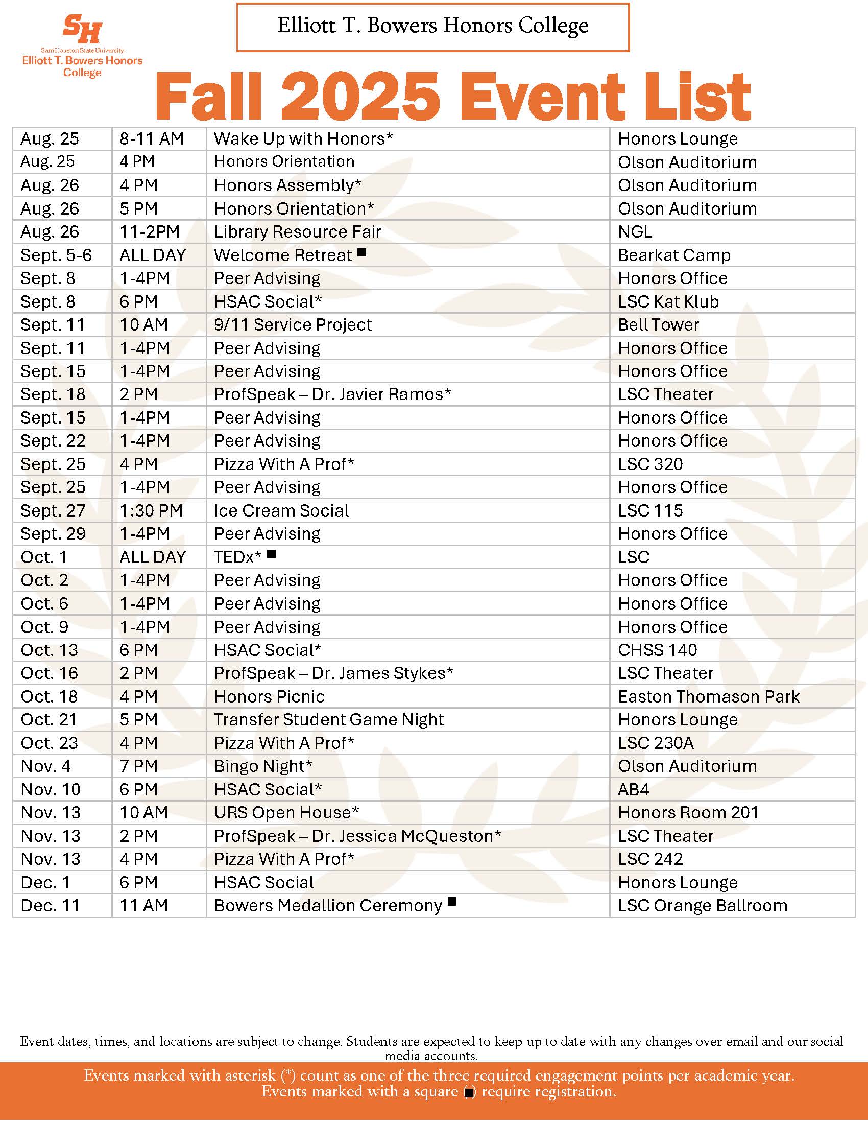 Photo of fall events calendar